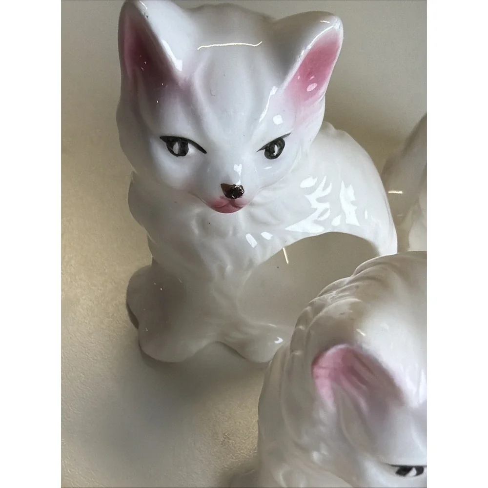 Abbott Kitten/Cat/Kitty Napkin Rings Set Of 7 Vintage 80's Porcelain, Ceramic